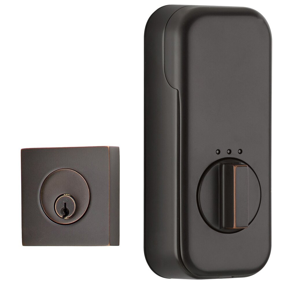 Emtek Empowered Square Single Cylinder Deadbolt Connected by August in Oil Rubbed Bronze