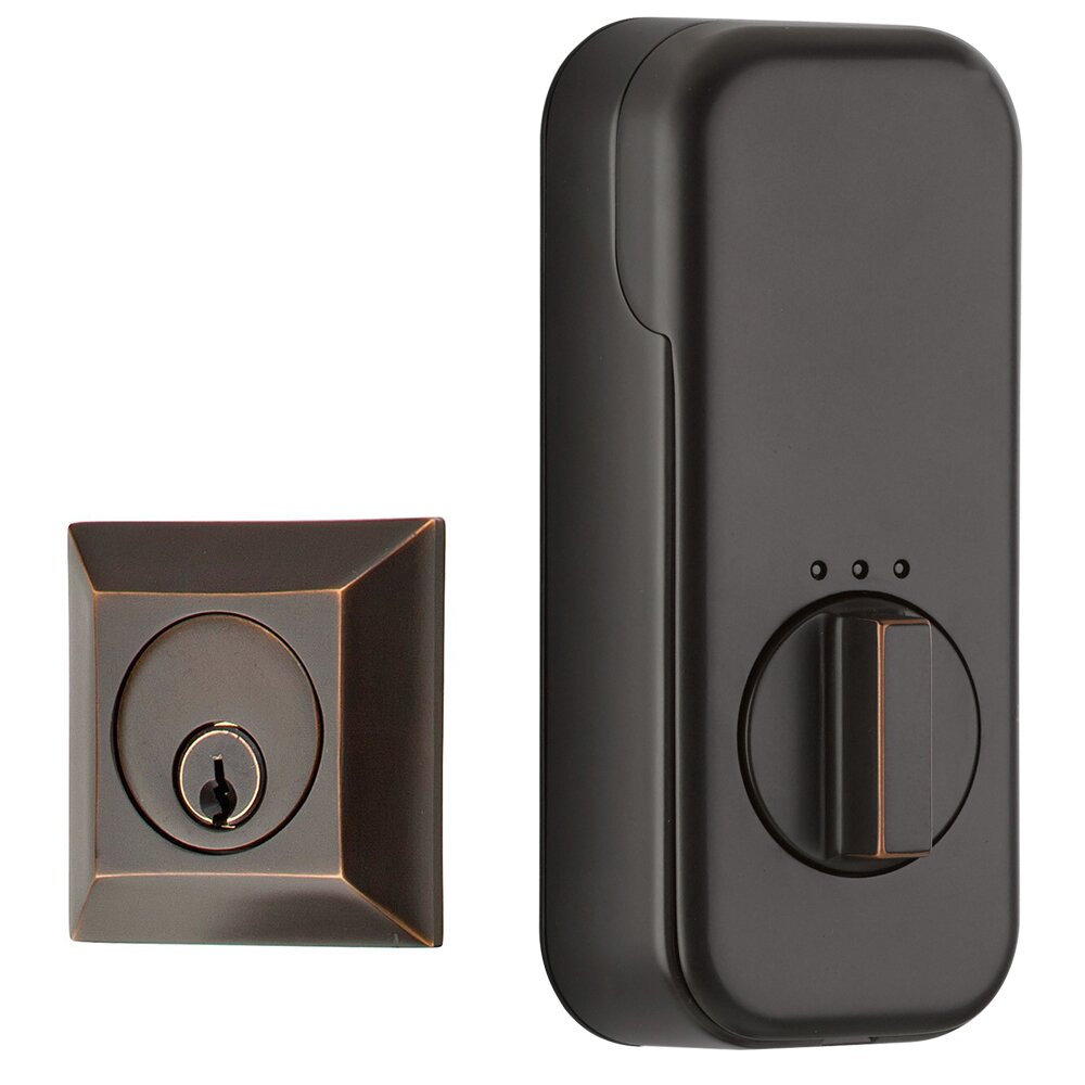 Emtek Empowered Quincy Single Cylinder Deadbolt Connected by August in Oil Rubbed Bronze