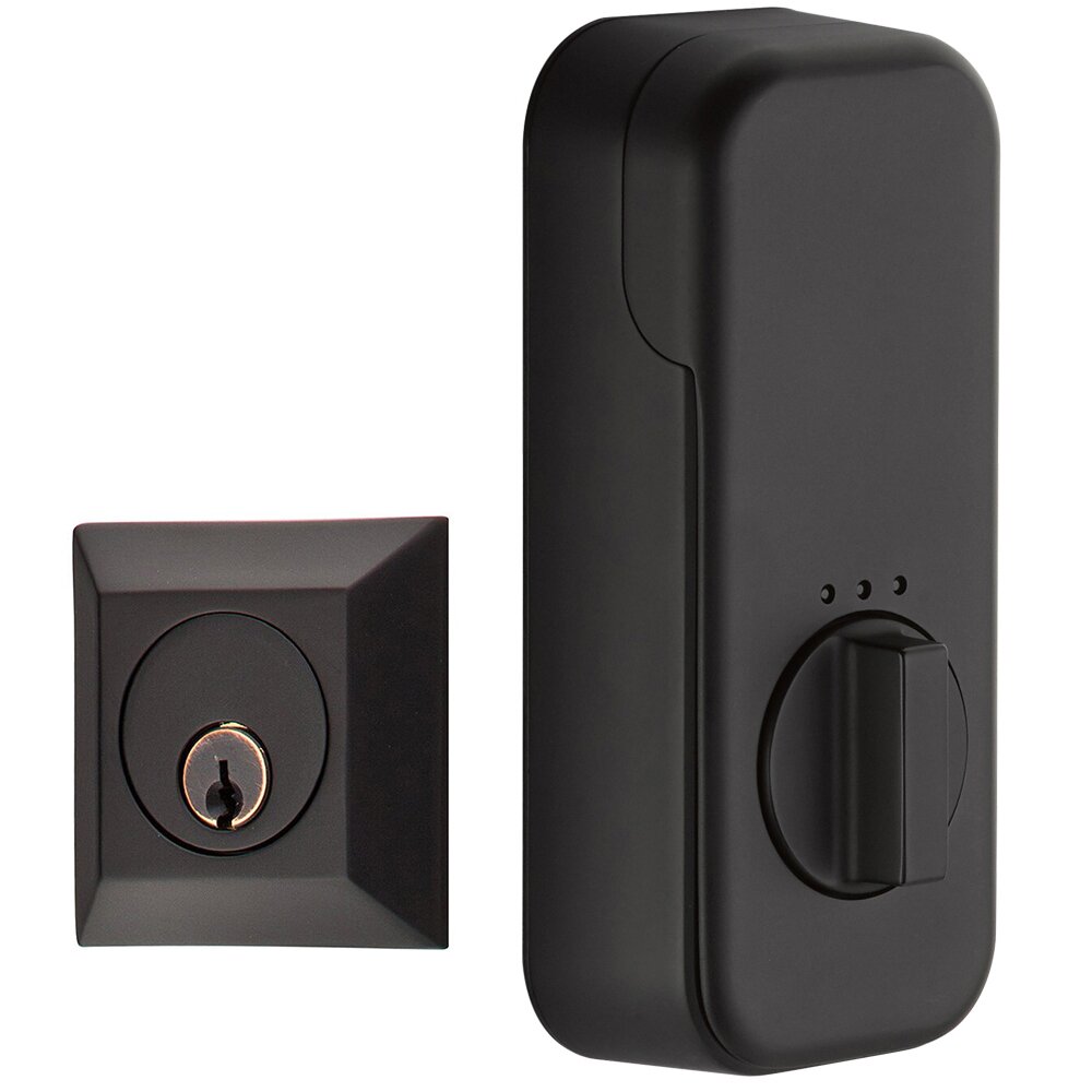 Emtek Empowered Quincy Single Cylinder Deadbolt Connected by August in Flat Black