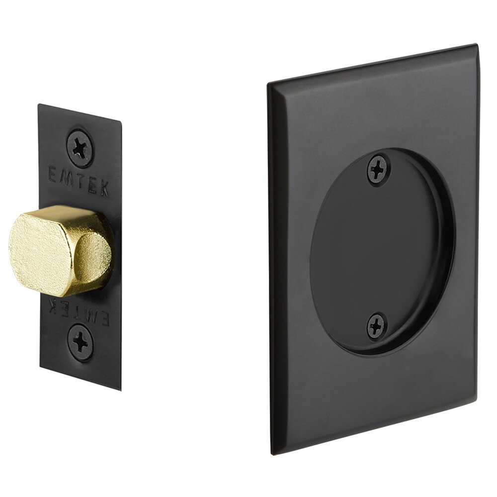 Emtek Tubular Rectangular Passage Pocket Door Lock in Flat Black