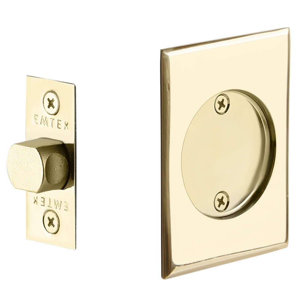 Emtek Tubular Rectangular Passage Pocket Door Lock in Polished Brass