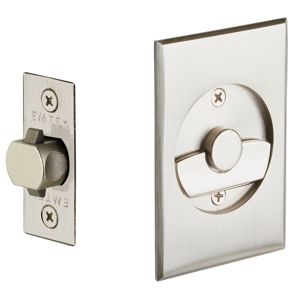 Emtek Tubular Rectangular Privacy Pocket Door Lock in Satin Nickel