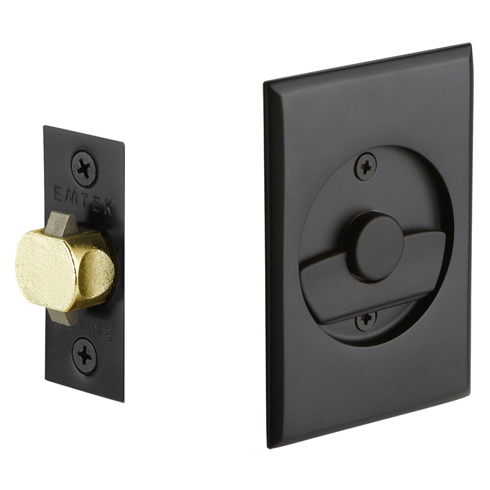 Emtek Tubular Rectangular Privacy Pocket Door Lock in Flat Black