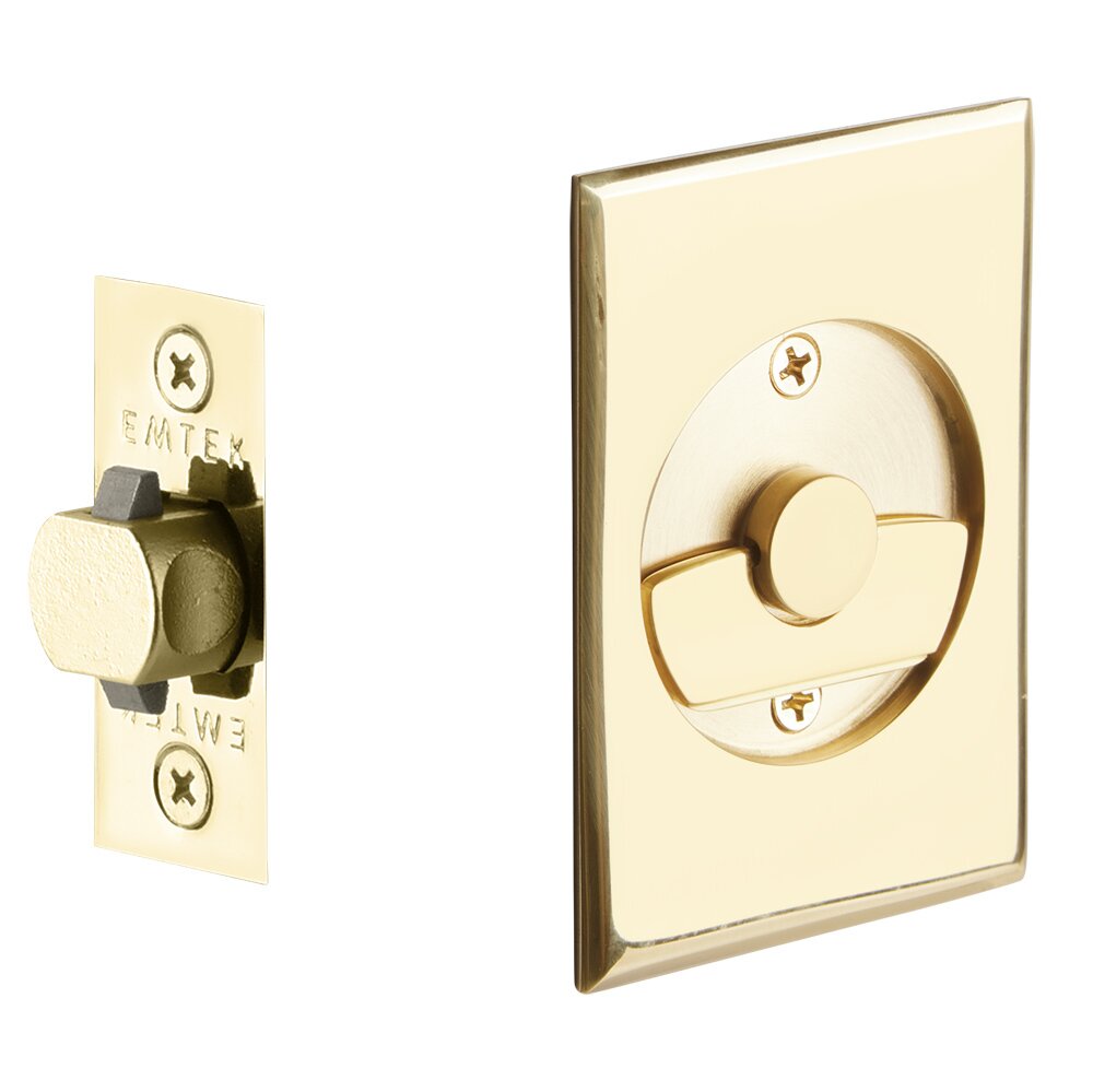 Emtek Tubular Rectangular Privacy Pocket Door Lock in Unlacquered Brass