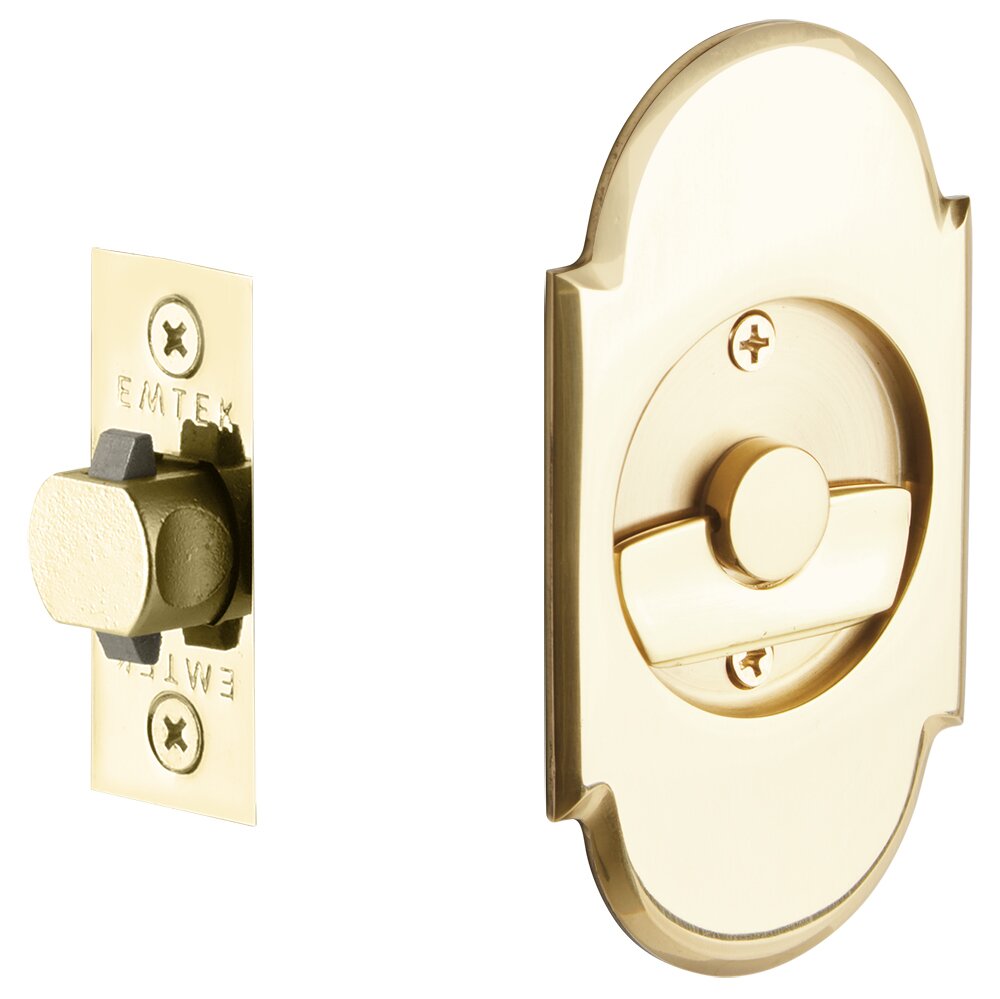 Emtek Tubular #8 Arch Privacy Pocket Door Lock in Unlacquered Brass