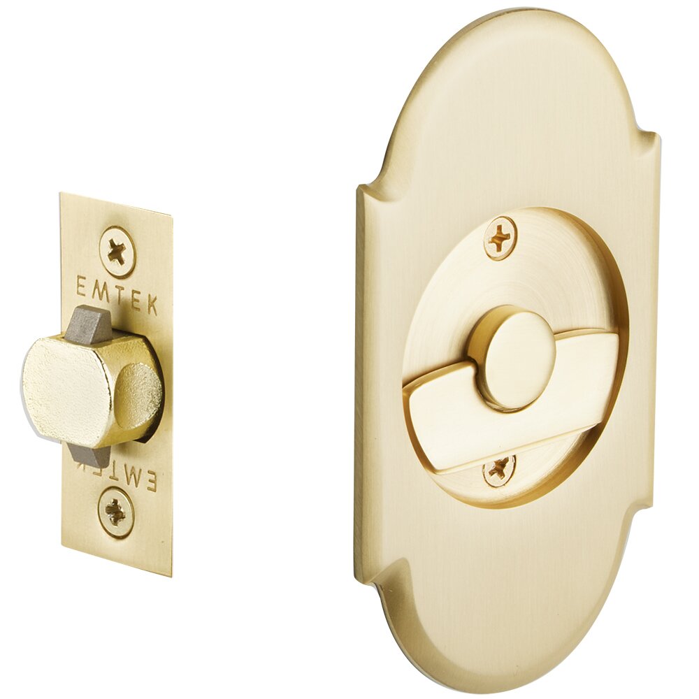 Emtek Tubular #8 Arch Privacy Pocket Door Lock in Satin Brass