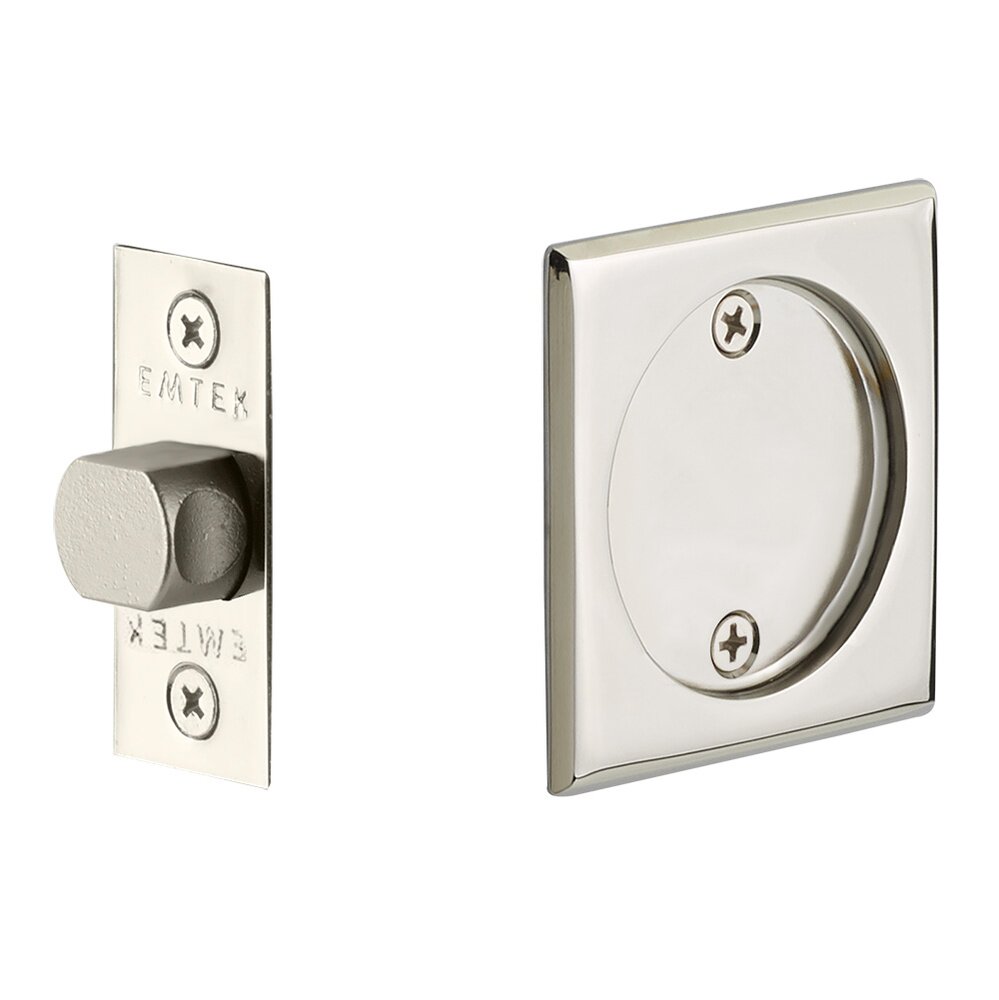 Emtek Tubular Square Passage Pocket Door Lock in Polished Nickel