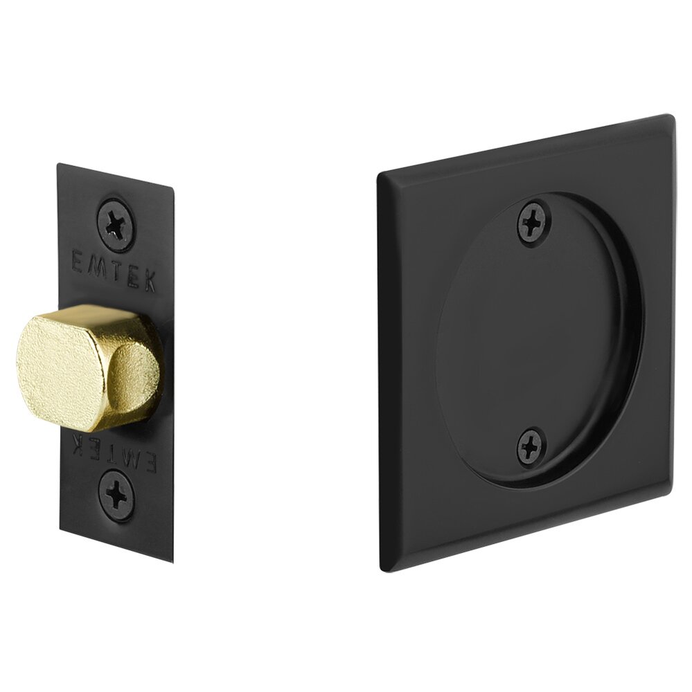 Emtek Tubular Square Passage Pocket Door Lock in Flat Black