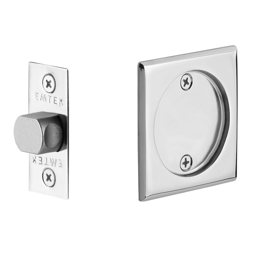 Emtek Tubular Square Passage Pocket Door Lock in Polished Chrome