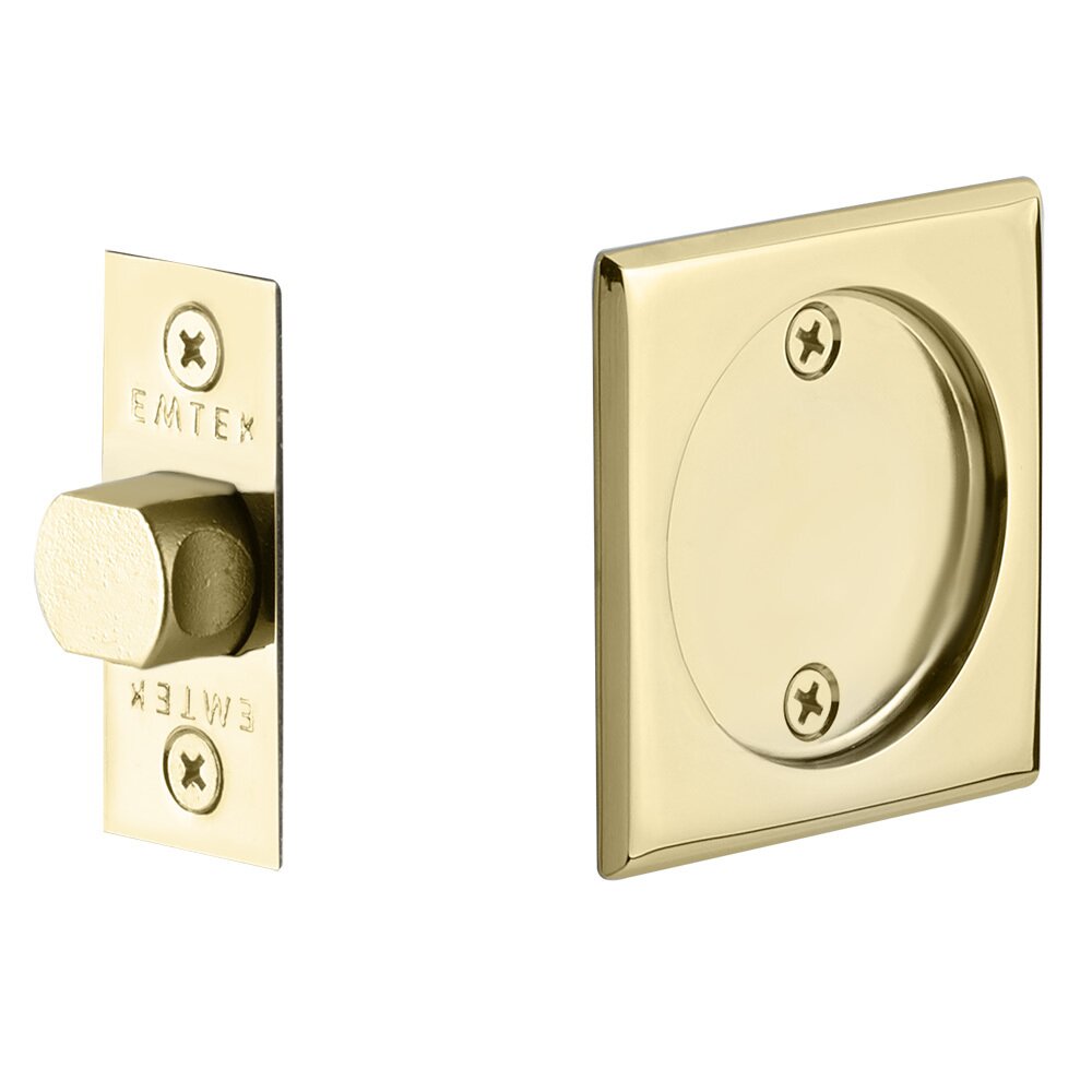 Emtek Tubular Square Passage Pocket Door Lock in Polished Brass