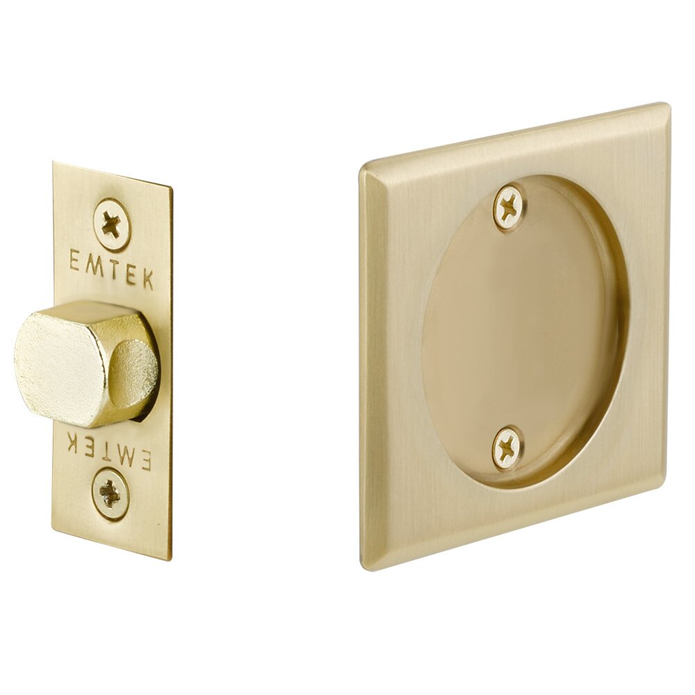Emtek Tubular Square Passage Pocket Door Lock in Satin Brass