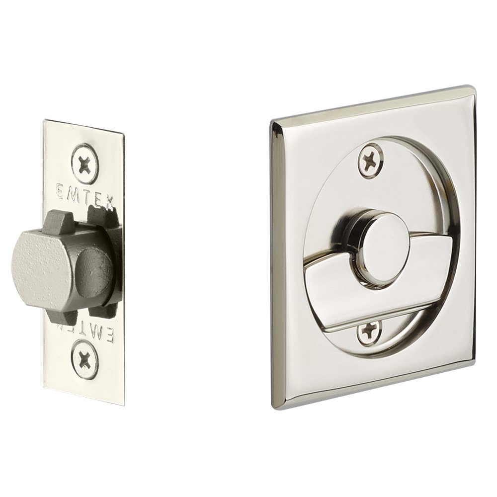 Emtek Tubular Square Privacy Pocket Door Lock in Polished Nickel