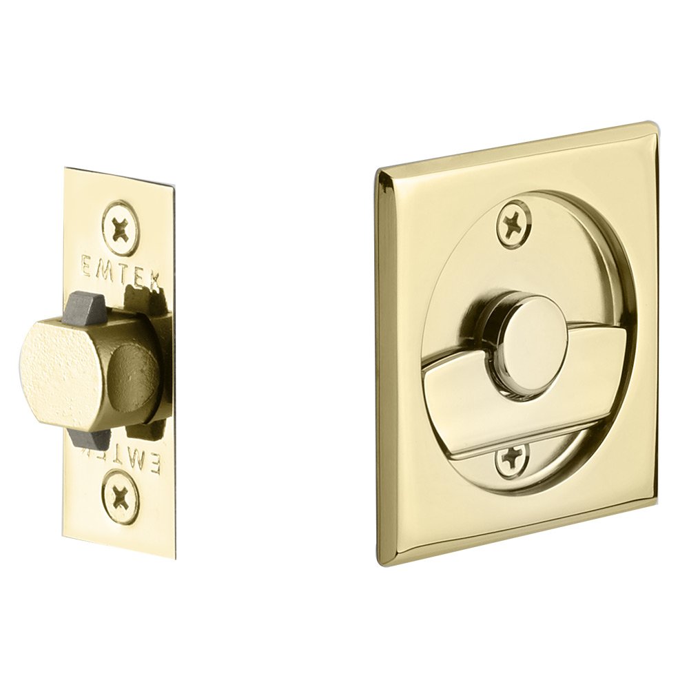 Emtek Tubular Square Privacy Pocket Door Lock in Polished Brass