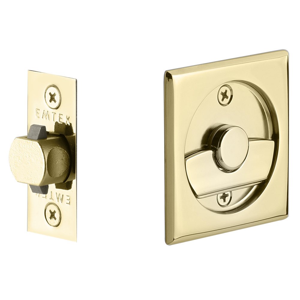 Emtek Tubular Square Privacy Pocket Door Lock in Unlacquered Brass