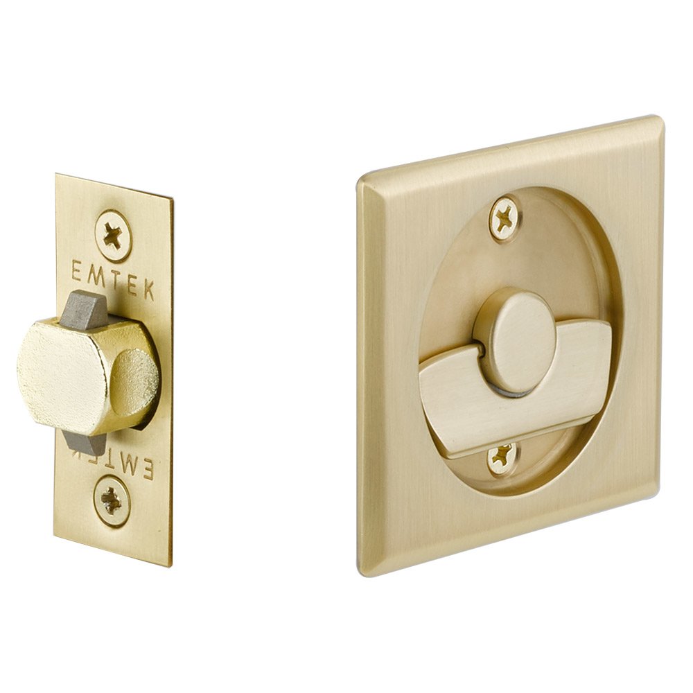 Emtek Tubular Square Privacy Pocket Door Lock in Satin Brass