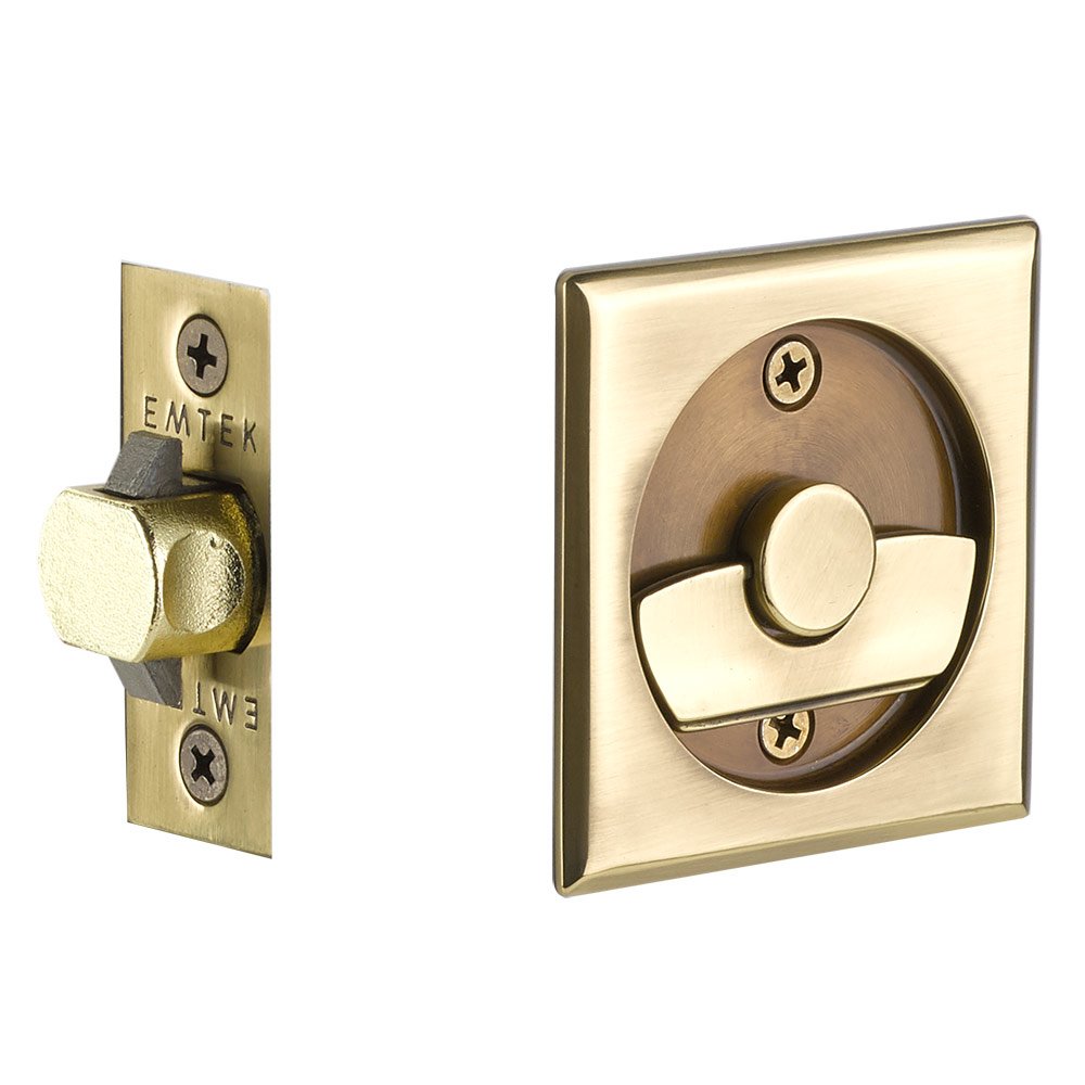 Emtek Tubular Square Privacy Pocket Door Lock in French Antique
