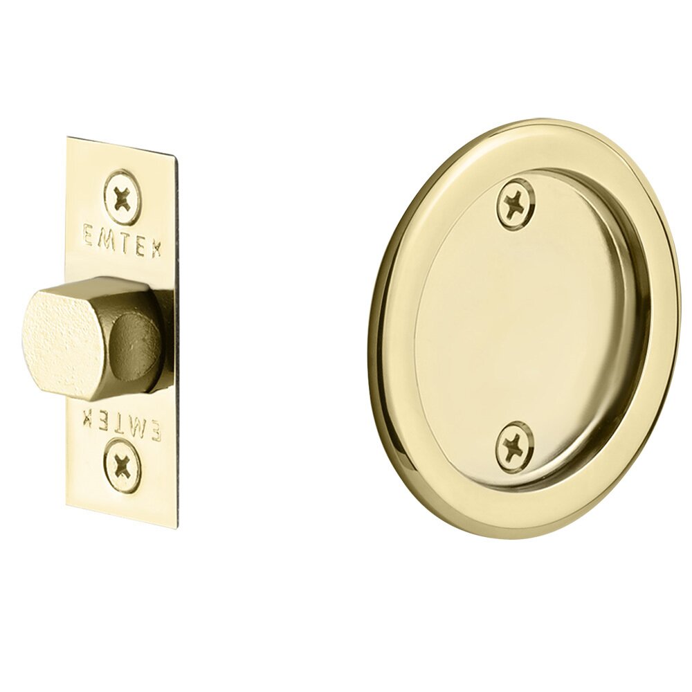 Emtek Tubular Round Passage Pocket Door Lock in Unlacquered Brass