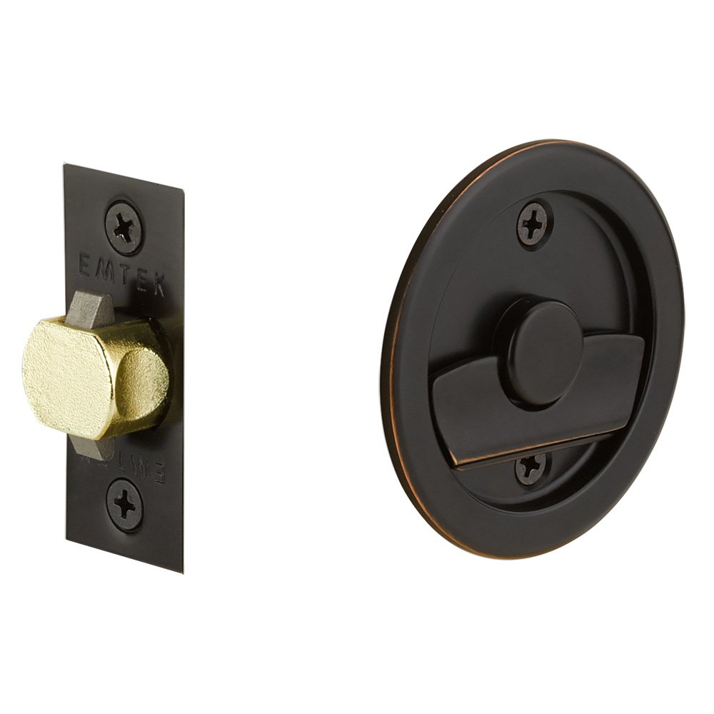 Emtek Tubular Round Privacy Pocket Door Lock in Oil Rubbed Bronze