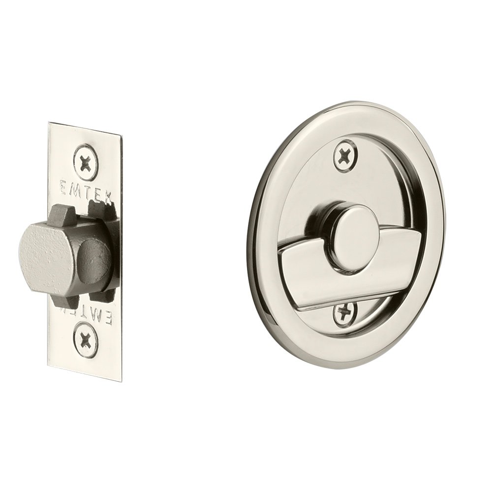 Emtek Tubular Round Privacy Pocket Door Lock in Polished Nickel
