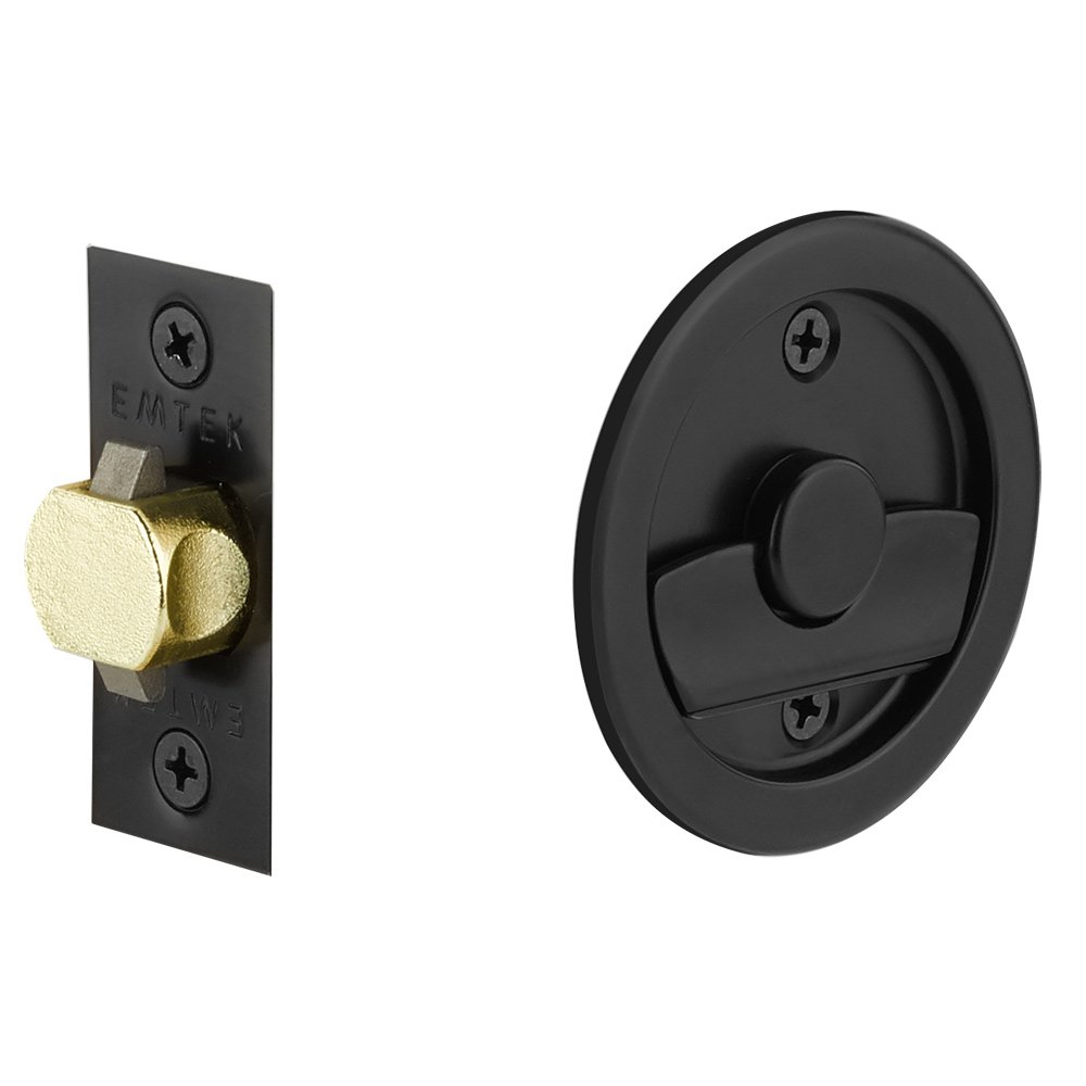 Emtek Tubular Round Privacy Pocket Door Lock in Flat Black