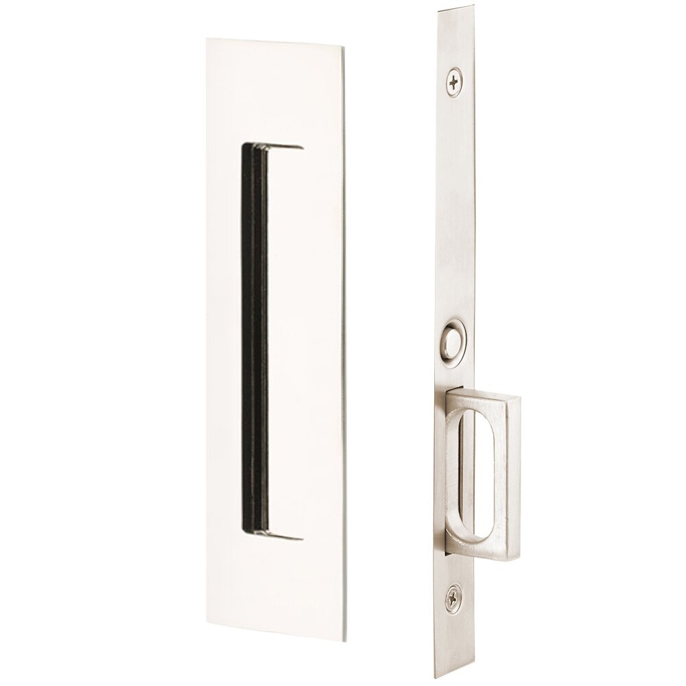 Emtek Narrow Modern Rectangular Mortise Passage Pocket Door Hardware in Polished Nickel