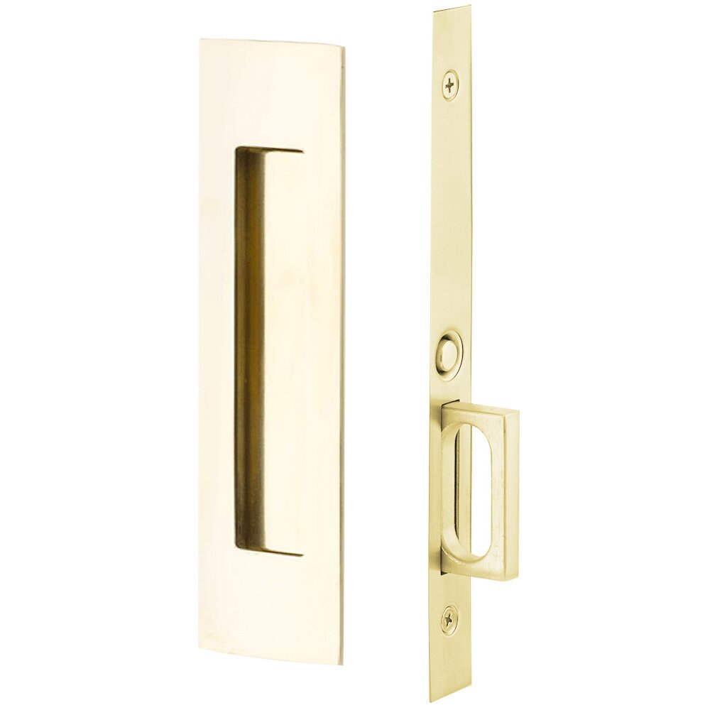 Emtek Narrow Modern Rectangular Mortise Passage Pocket Door Hardware in Unlacquered Brass