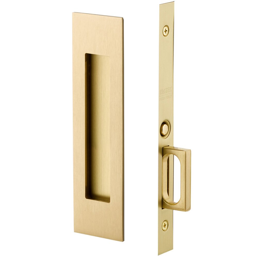 Emtek Narrow Modern Rectangular Mortise Passage Pocket Door Hardware in Satin Brass