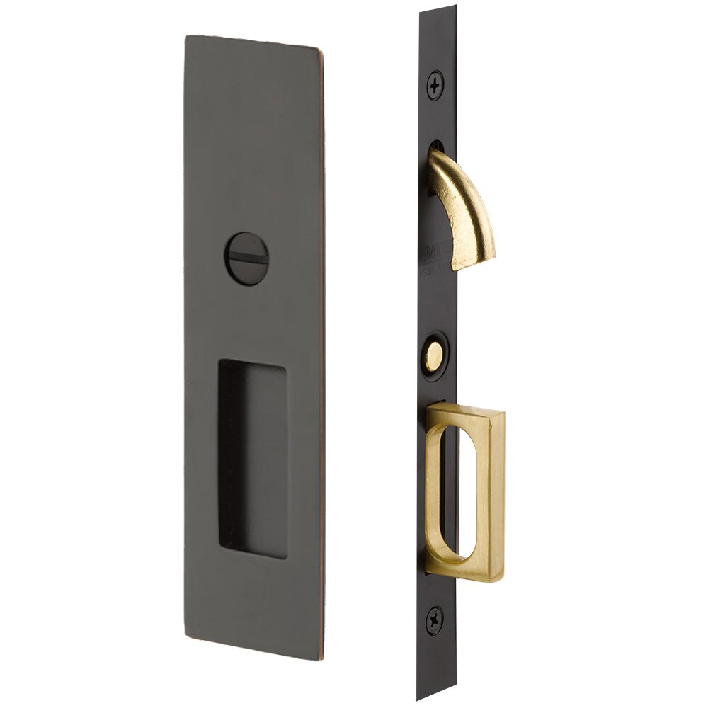 Emtek Narrow Modern Rectangular Privacy Pocket Door Mortise Lock in Oil Rubbed Bronze