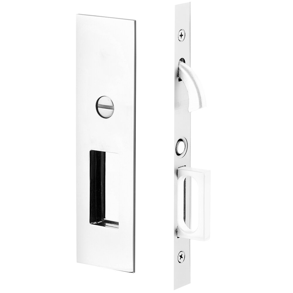 Emtek Narrow Modern Rectangular Privacy Pocket Door Mortise Lock in Polished Chrome