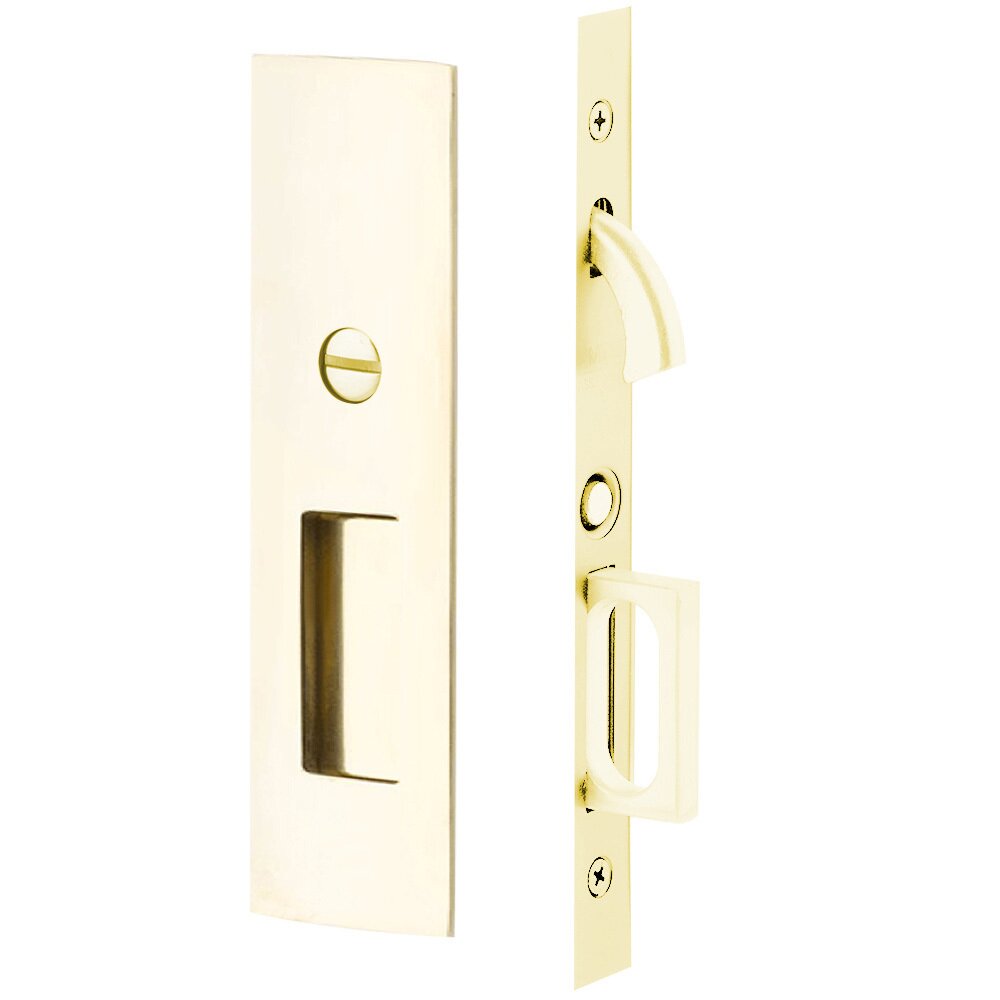 Emtek Narrow Modern Rectangular Privacy Pocket Door Mortise Lock in Unlacquered Brass