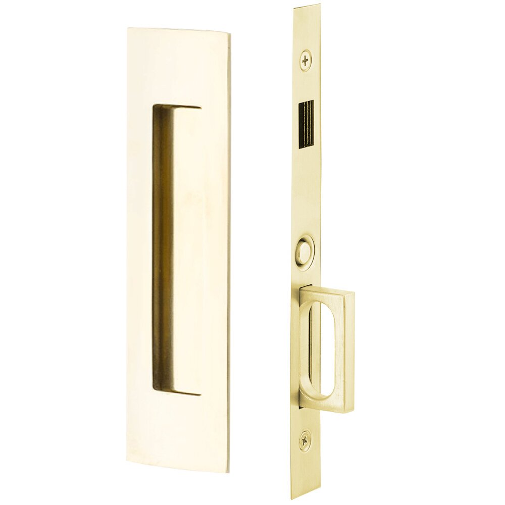Emtek Narrow Modern Rectangular Dummy Pocket Door Mortise Hardware in Unlacquered Brass