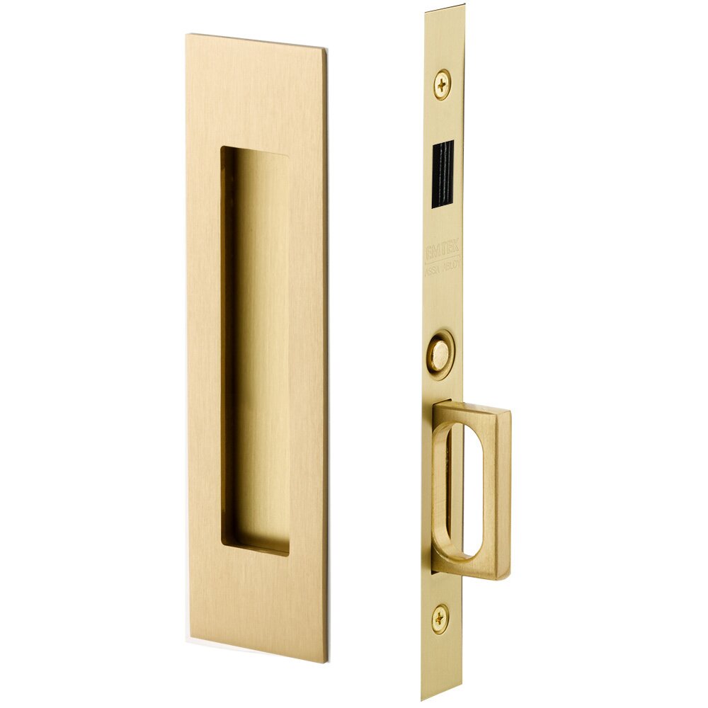 Emtek Narrow Modern Rectangular Dummy Pocket Door Mortise Hardware in Satin Brass