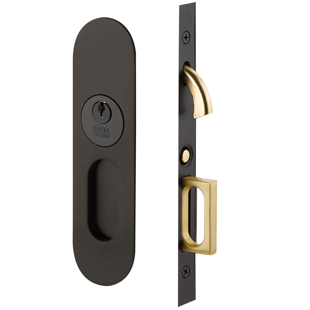 Emtek Narrow Modern Oval Keyed Pocket Door Mortise Lock in Oil Rubbed Bronze