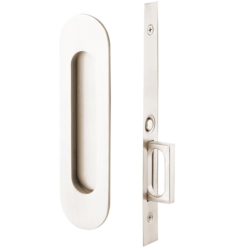 Emtek Narrow Modern Oval Mortise Passage Pocket Door Hardware in Polished Nickel