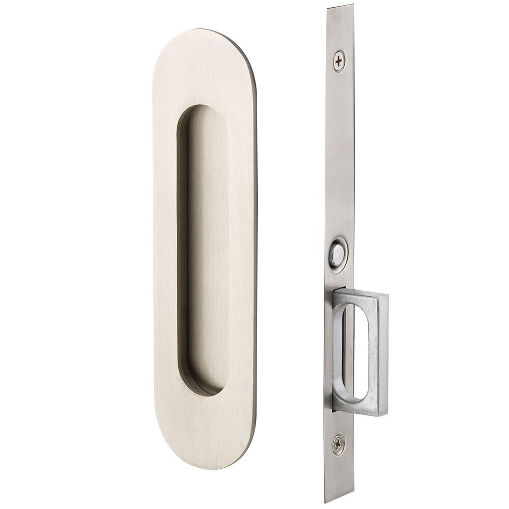 Emtek Narrow Modern Oval Mortise Passage Pocket Door Hardware in Satin Nickel