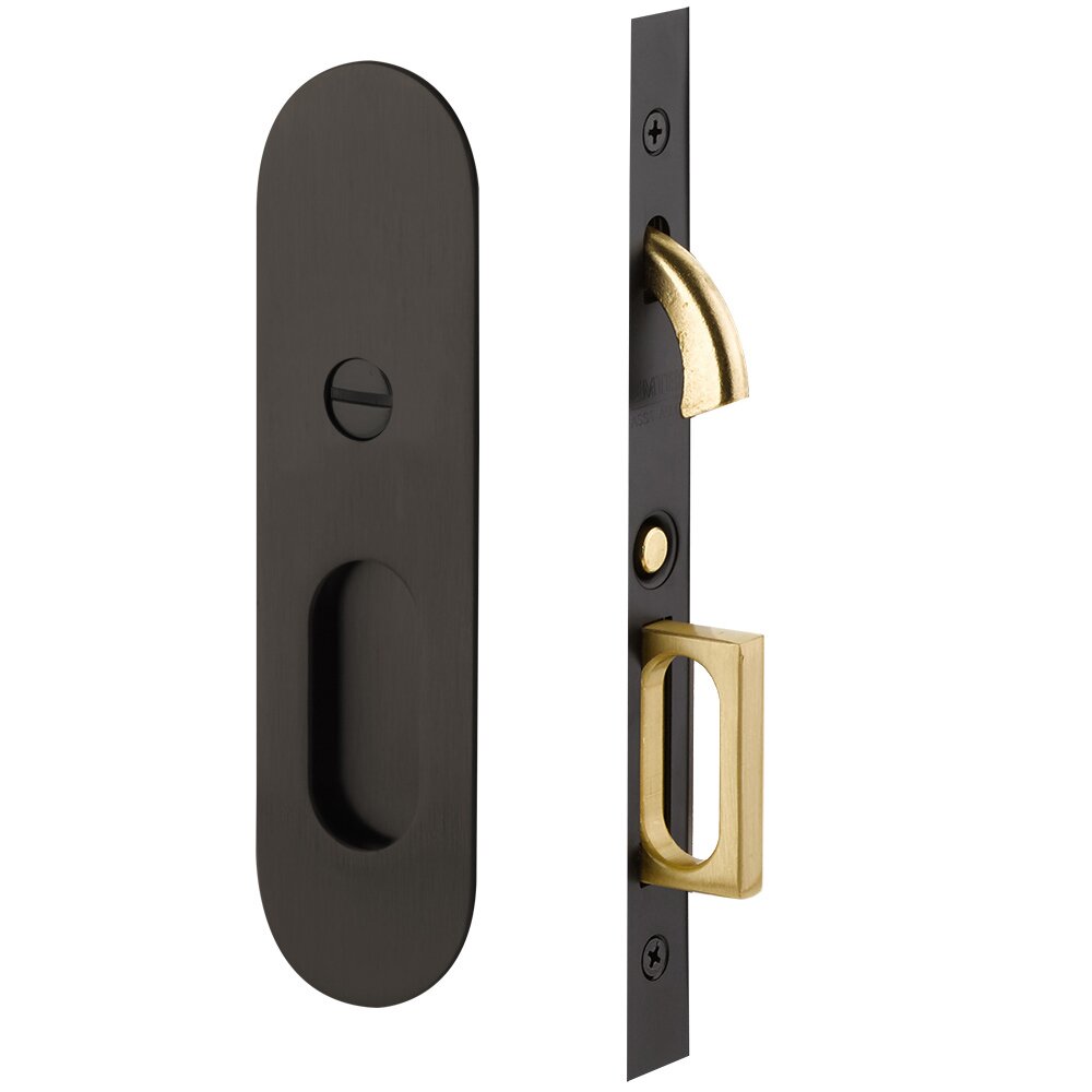 Emtek Narrow Modern Oval Privacy Pocket Door Mortise Lock in Oil Rubbed Bronze
