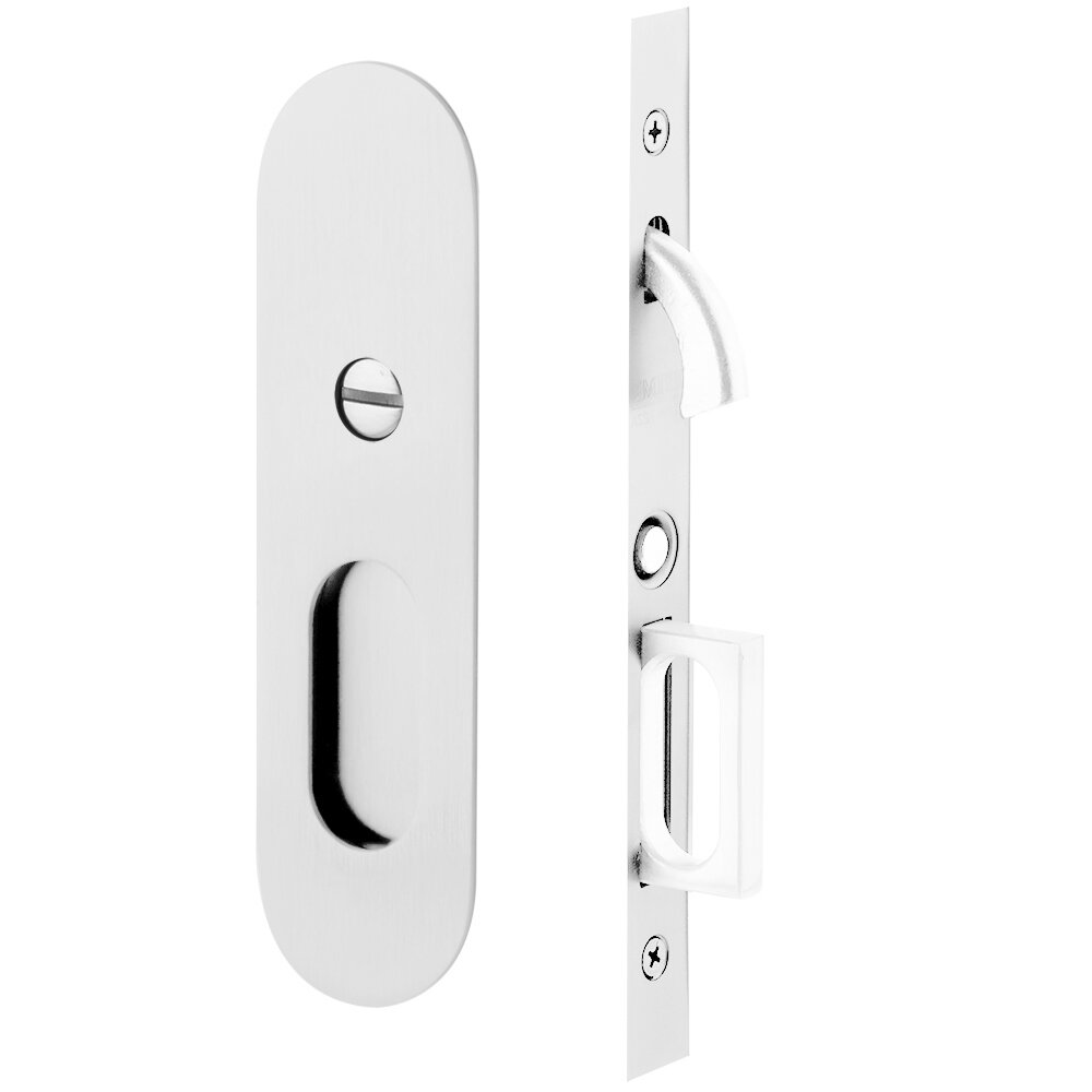 Emtek Narrow Modern Oval Privacy Pocket Door Mortise Lock in Polished Chrome