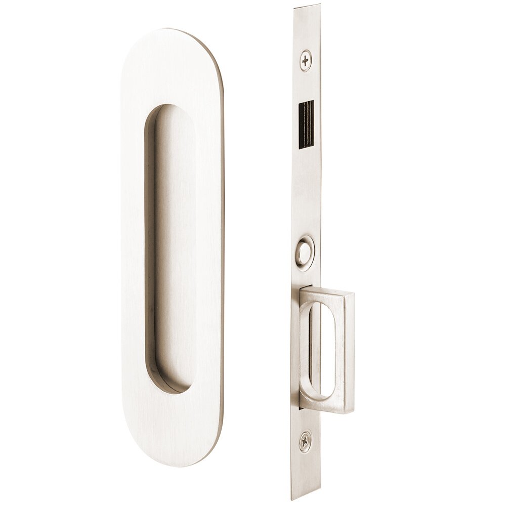 Emtek Narrow Modern Oval Dummy Pocket Door Mortise Hardware in Polished Nickel