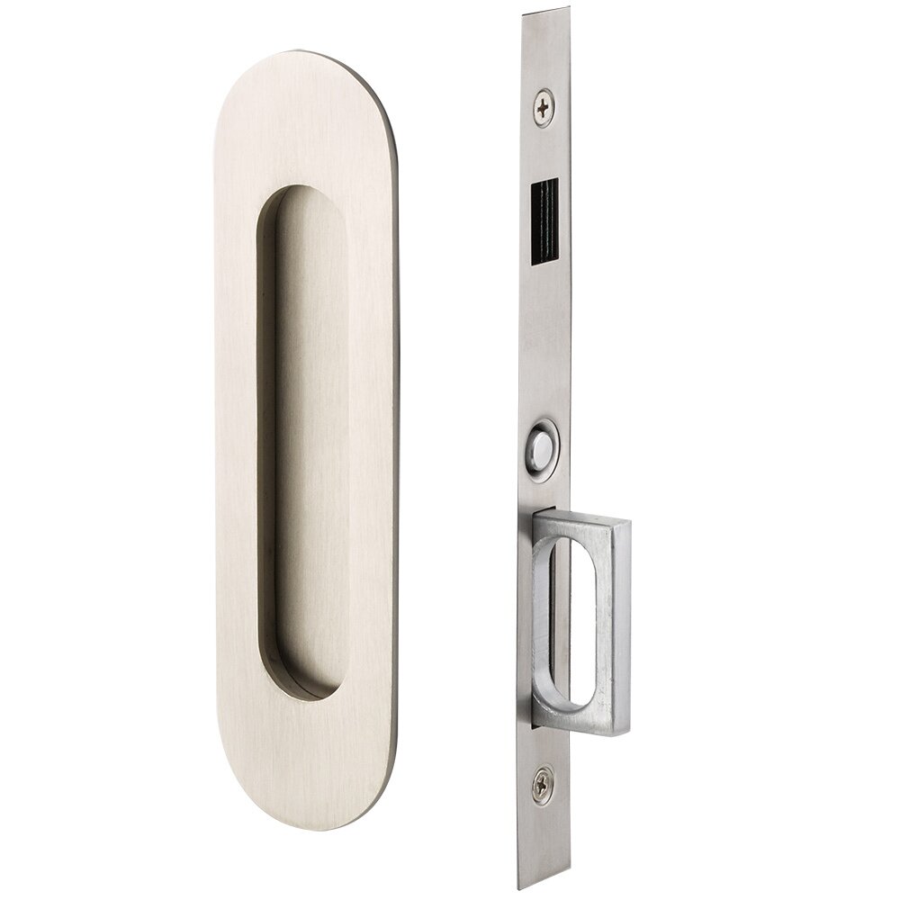 Emtek Narrow Modern Oval Dummy Pocket Door Mortise Hardware in Satin Nickel