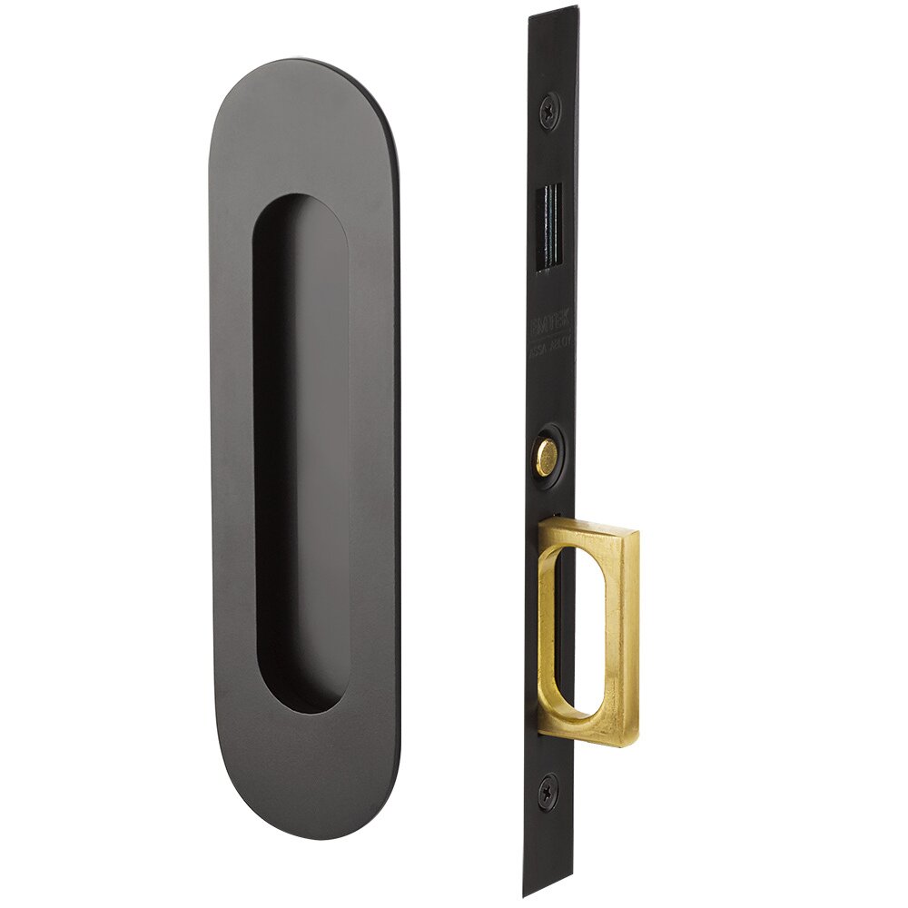 Emtek Narrow Modern Oval Dummy Pocket Door Mortise Hardware in Flat Black