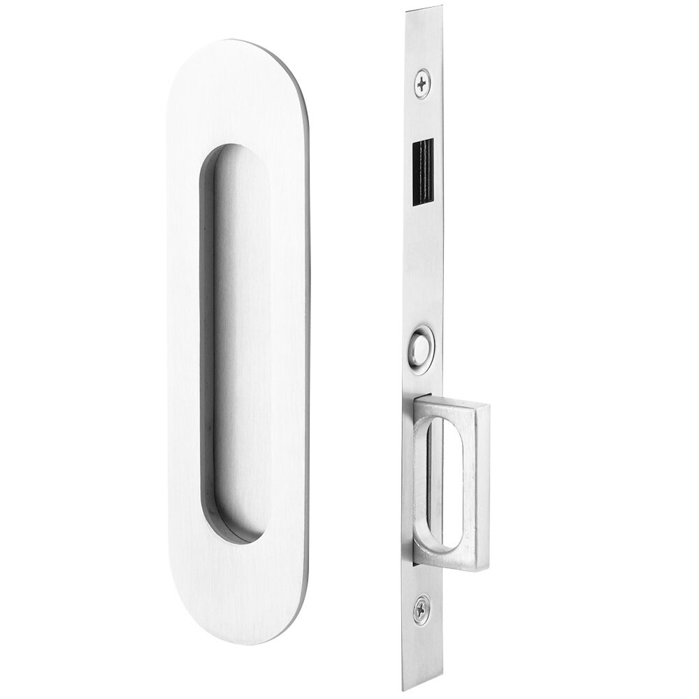 Emtek Narrow Modern Oval Dummy Pocket Door Mortise Hardware in Polished Chrome