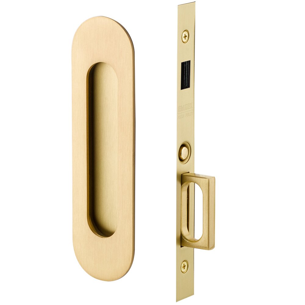 Emtek Narrow Modern Oval Dummy Pocket Door Mortise Hardware in Satin Brass