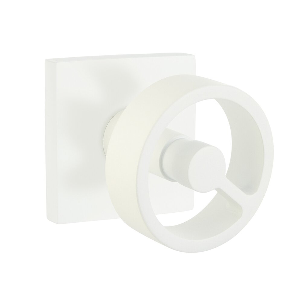 Emtek Passage Square Rosette with Concealed Screws and Right Handed Spoke Knob in Matte White