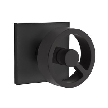 Emtek Privacy Square Rosette with Right Handed Spoke Knob in Flat Black
