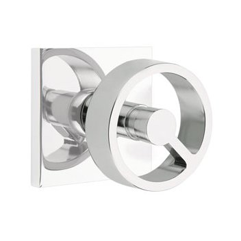 Emtek Privacy Square Rosette with Concealed Screws and Right Handed Spoke Knob in Polished Chrome
