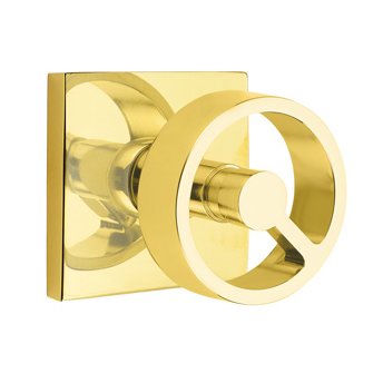 Emtek Privacy Square Rosette with Concealed Screws and Left Handed Spoke Knob in Unlacquered Brass