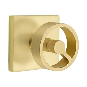 Emtek Privacy Square Rosette with Concealed Screws and Right Handed Spoke Knob in Satin Brass