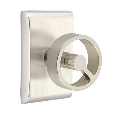 Emtek Privacy Neos Rosette with Concealed Screws and Right Handed Spoke Knob in Satin Nickel