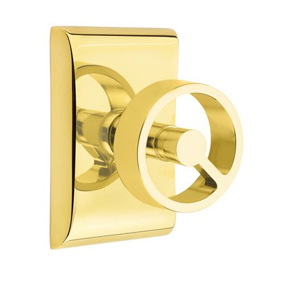 Emtek Privacy Neos Rosette with Right Handed Spoke Knob in Unlacquered Brass