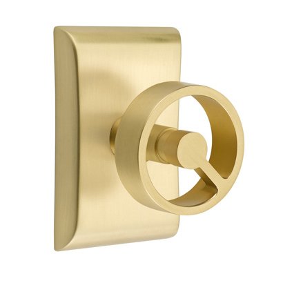 Emtek Privacy Neos Rosette with Concealed Screws and Left Handed Spoke Knob in Satin Brass